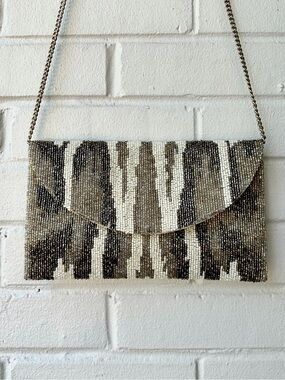 Tiana New York Handbeaded Envelope Crossbody Clutch, Neutral Ikat Pattern